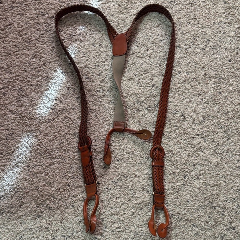 Chestnut Tan Braided Genuine Leather Braces Suspenders